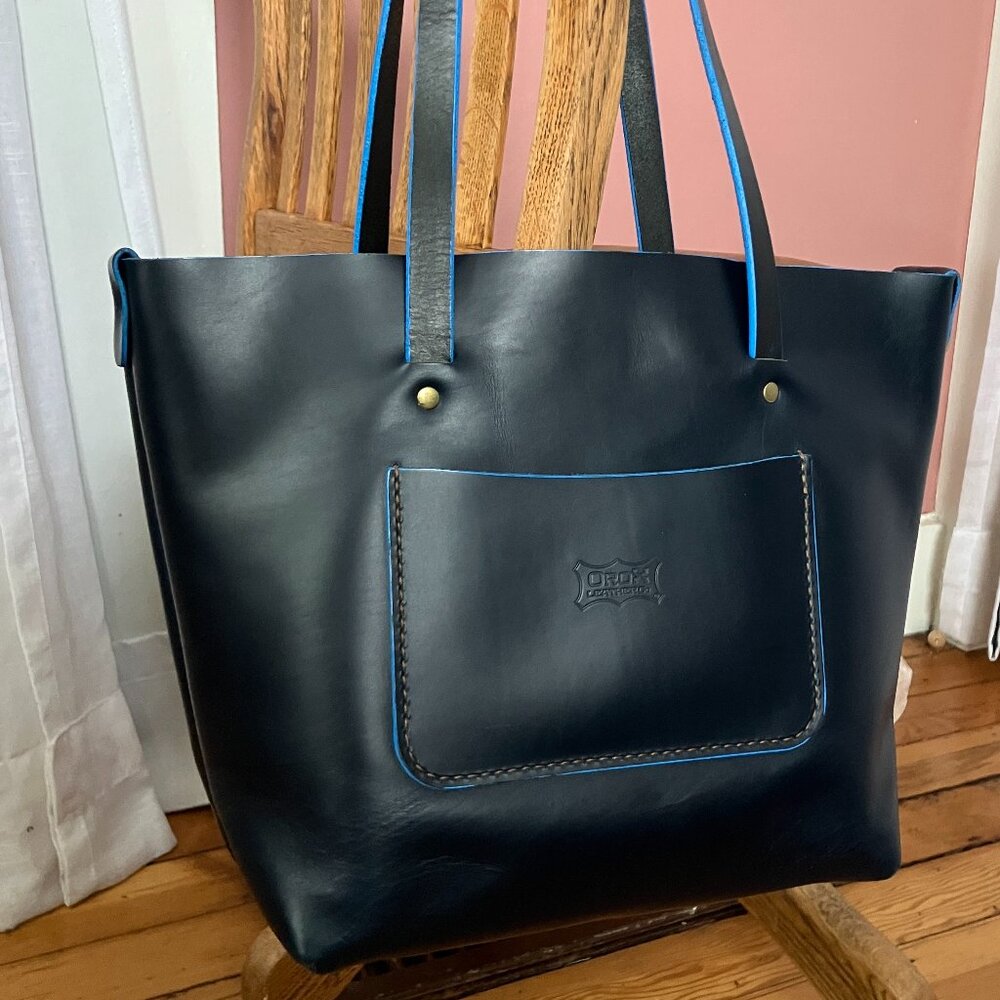 Orox Leather Tote Navy Blue Handmade Shoulder Bag